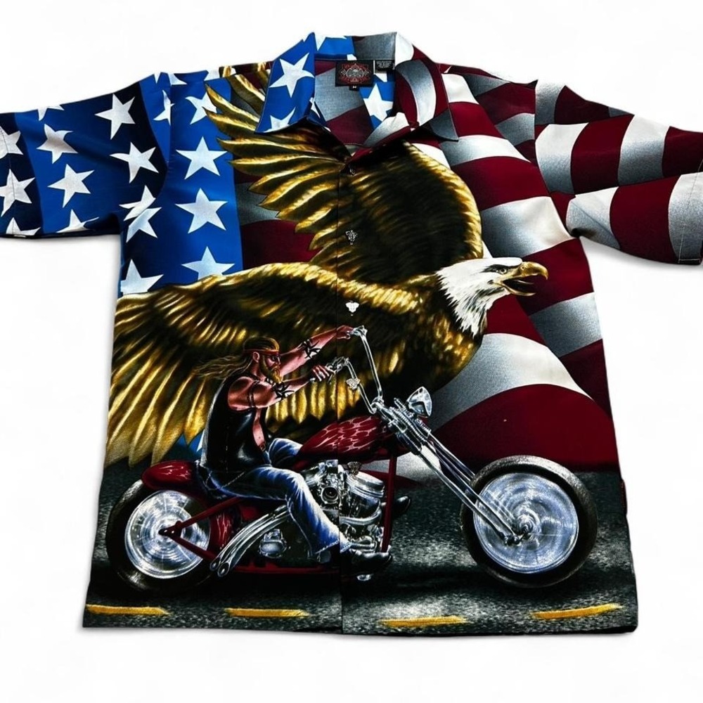 Vintage Dragonfly RoadHouse Motorcycle USA biker Button up‎ Shirt size medium